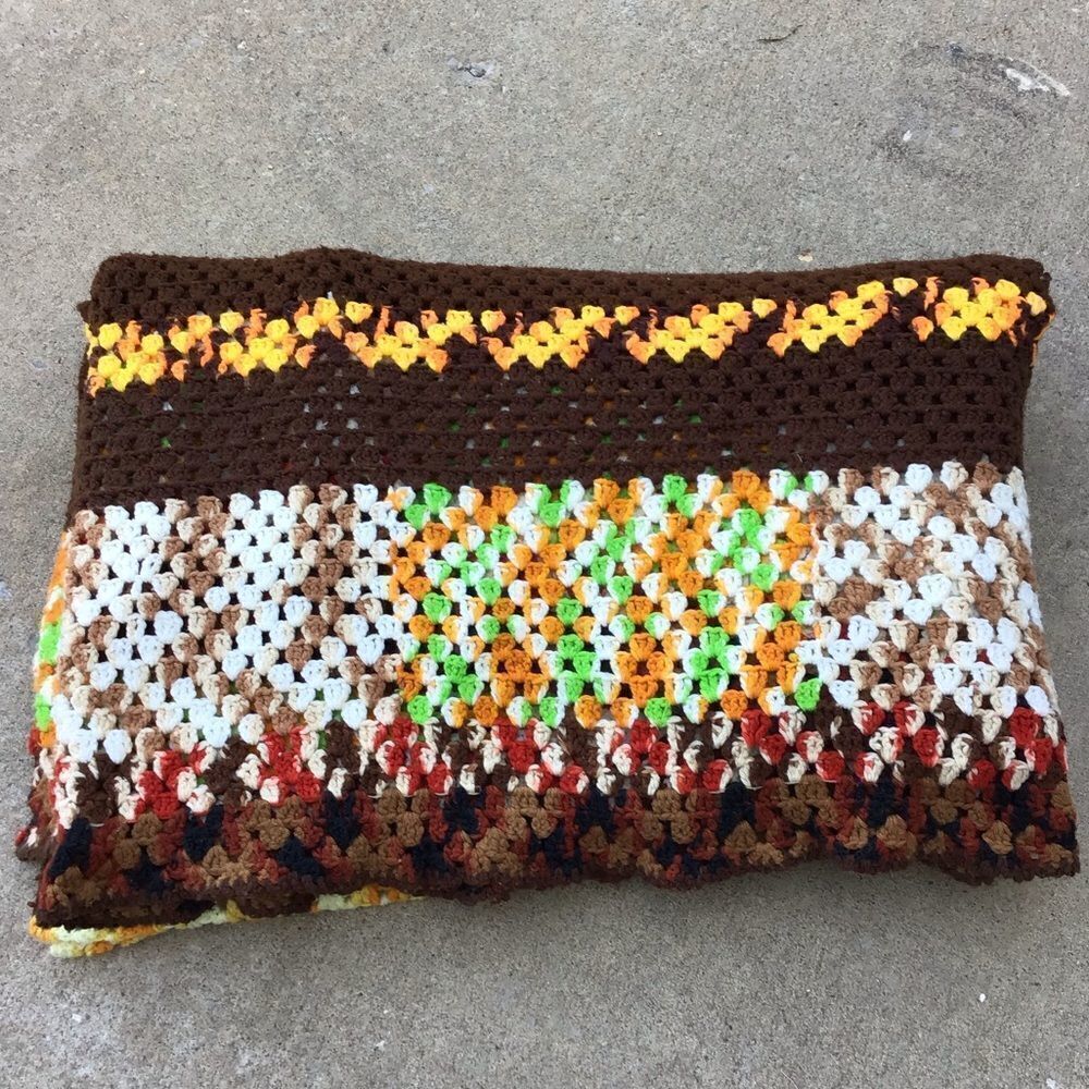 Granny Square Crochet Home Made Blanket 85” X 137”